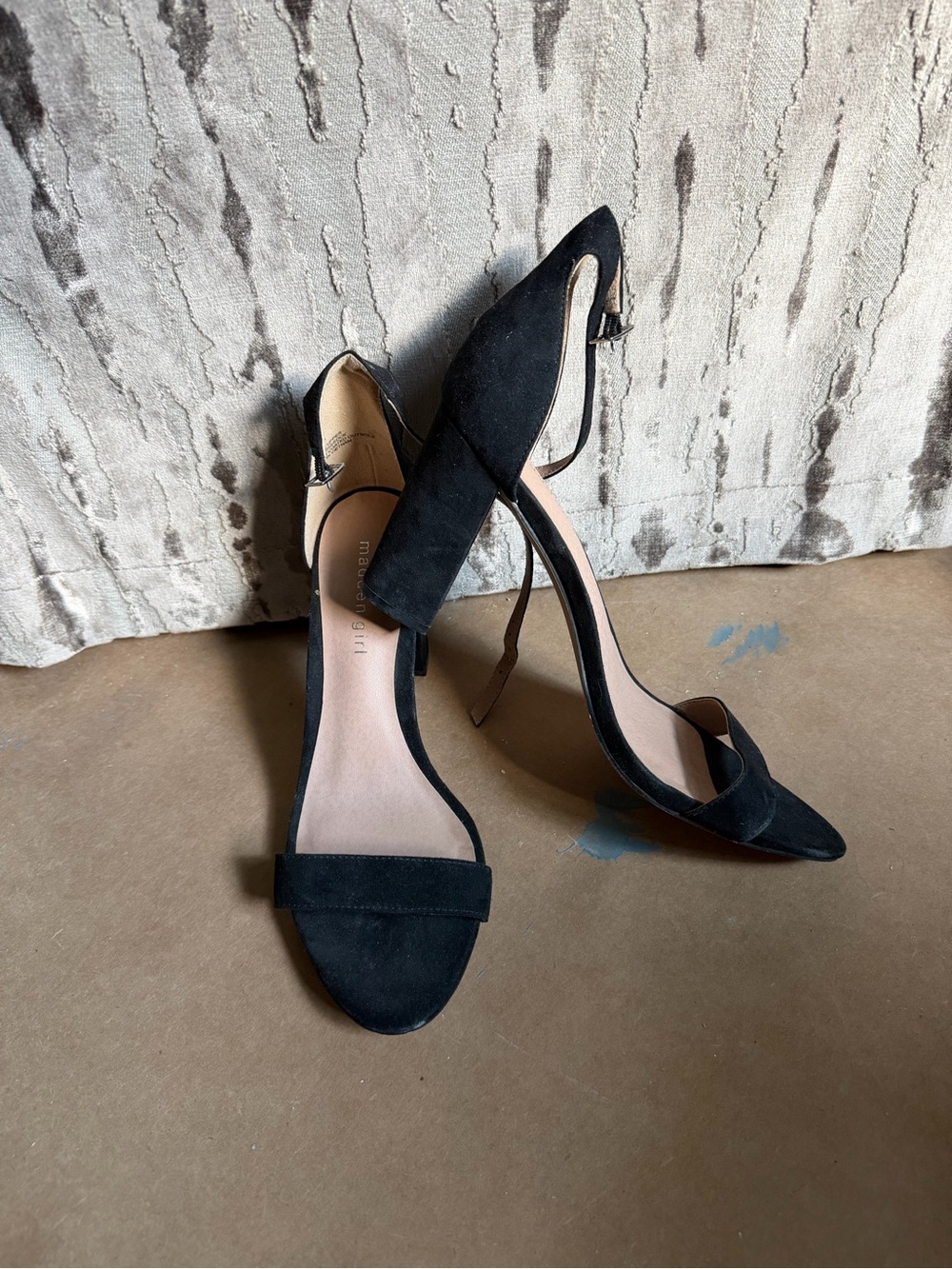 Madden Girl Black Suede Pointed Toe Ankle Strap Heels